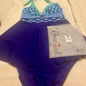 Women's Rosegal Blue/Teal Tankini Swim 2 piece set - New - Size 1X
